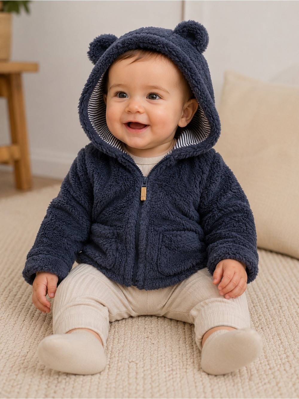 Carter’s Baby Teddy Fleece Bear Ear Hoodie Jacket 9M NWT Navy